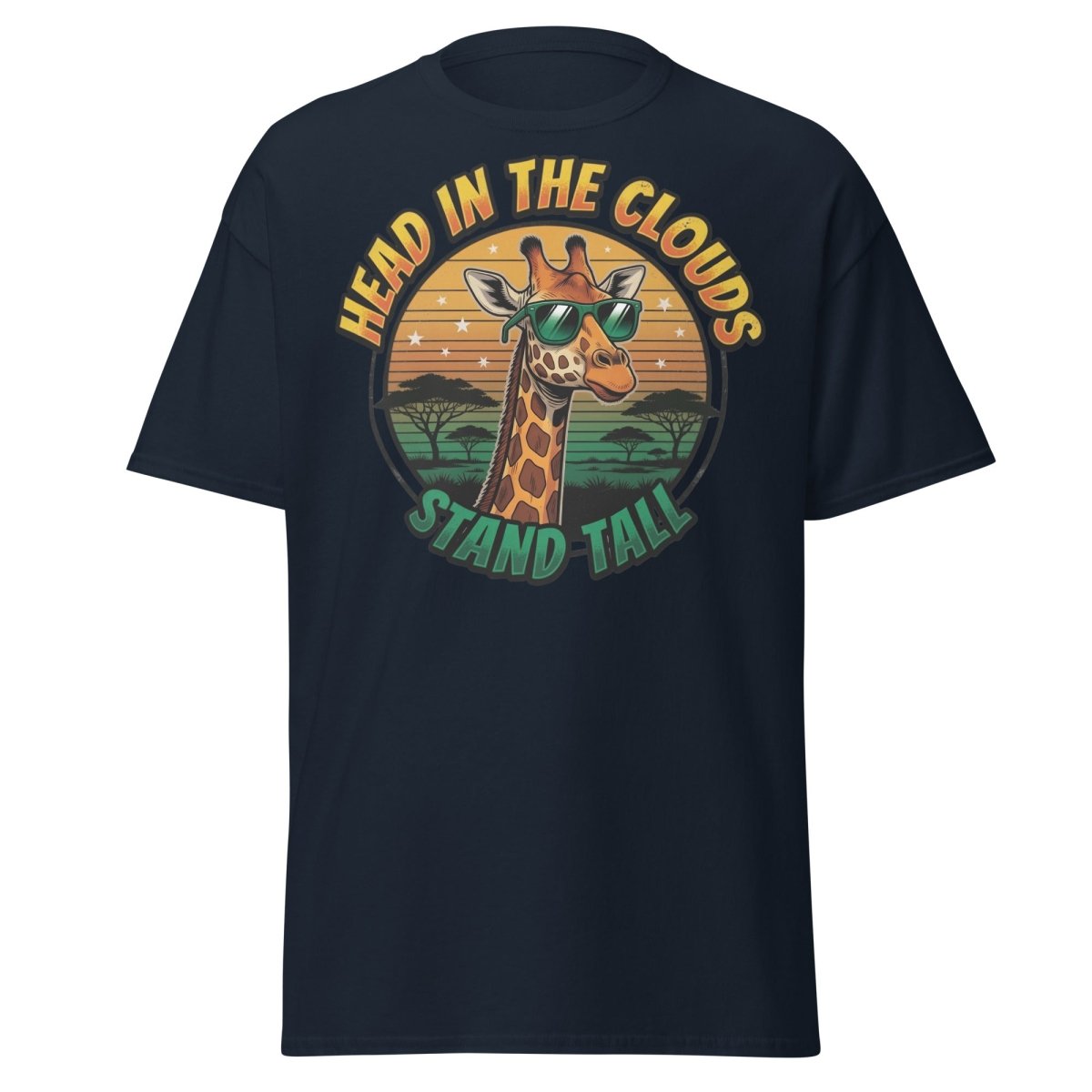 Head in the Clouds Giraffe T-Shirt - Stand Tall Funny Tee - Navy - TeeRipple