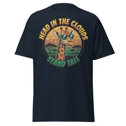 Head in the Clouds Giraffe T-Shirt - Stand Tall Funny Tee - Navy - TeeRipple