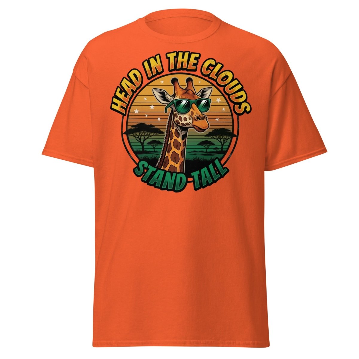 Head in the Clouds Giraffe T-Shirt - Stand Tall Funny Tee - Orange - TeeRipple