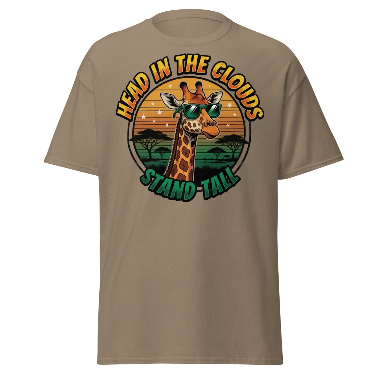 Head in the Clouds Giraffe T-Shirt - Stand Tall Funny Tee - Brown Savana - TeeRipple