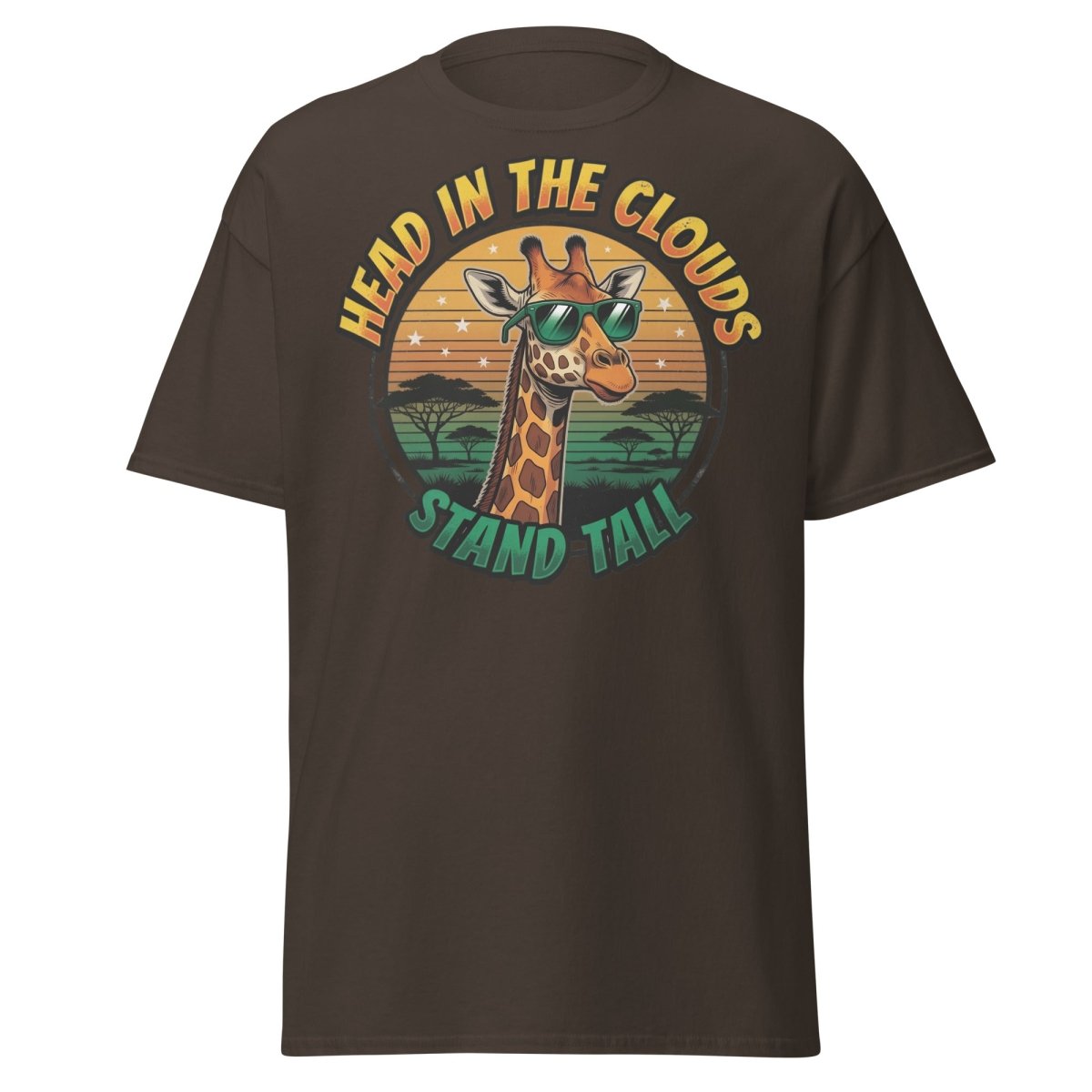 Head in the Clouds Giraffe T-Shirt - Stand Tall Funny Tee - Dark Chocolate - TeeRipple
