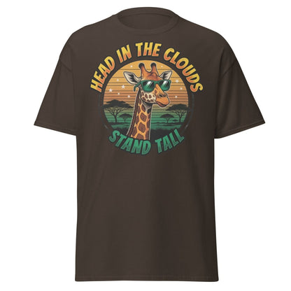 Head in the Clouds Giraffe T-Shirt - Stand Tall Funny Tee - Dark Chocolate - TeeRipple
