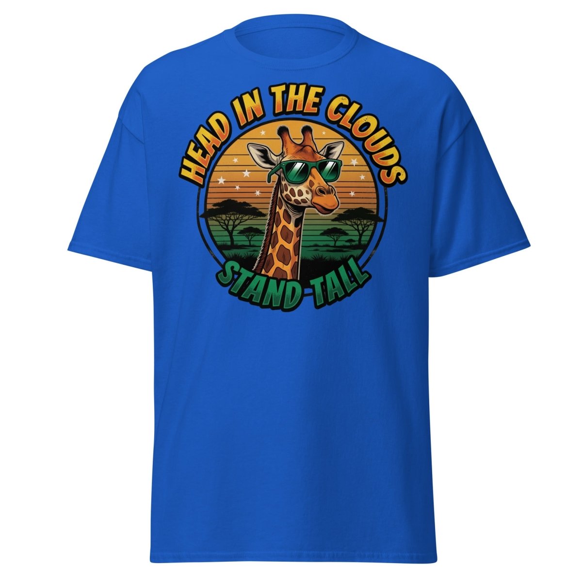 Head in the Clouds Giraffe T-Shirt - Stand Tall Funny Tee - Royal - TeeRipple