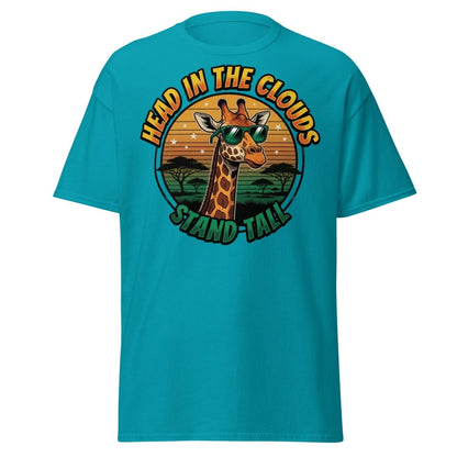 Head in the Clouds Giraffe T-Shirt - Stand Tall Funny Tee - Tropical Blue - TeeRipple