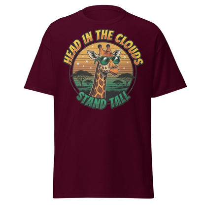 Head in the Clouds Giraffe T-Shirt - Stand Tall Funny Tee - Maroon - TeeRipple