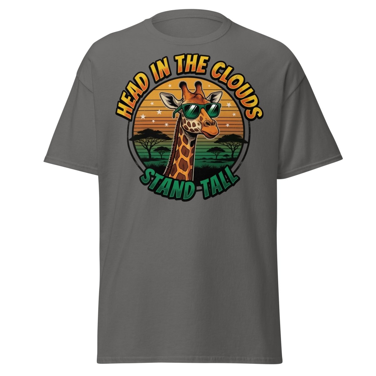 Head in the Clouds Giraffe T-Shirt - Stand Tall Funny Tee - Charcoal - TeeRipple
