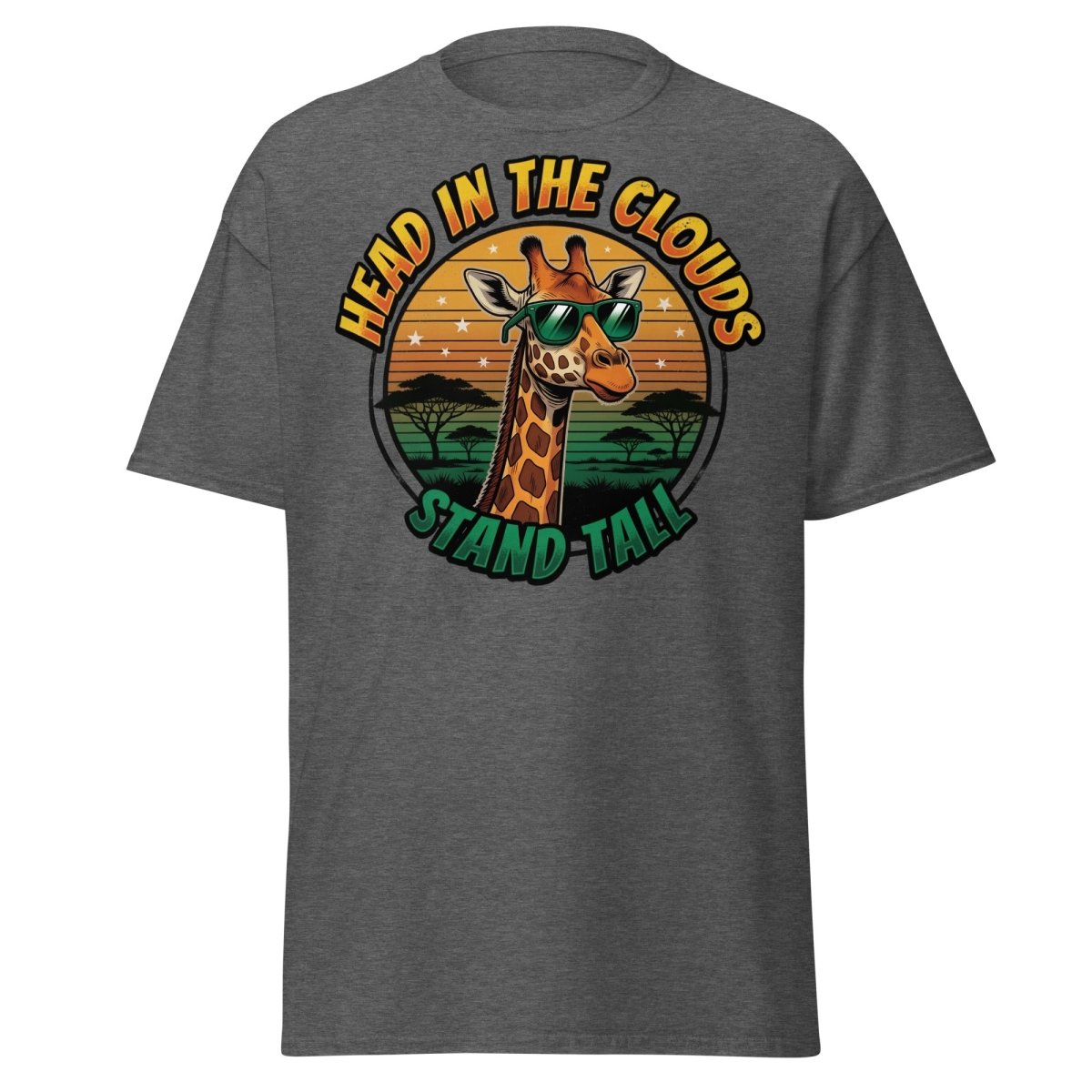 Head in the Clouds Giraffe T-Shirt - Stand Tall Funny Tee - Dark Heather - TeeRipple