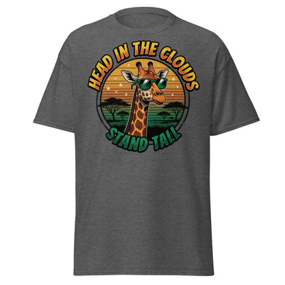 Head in the Clouds Giraffe T-Shirt - Stand Tall Funny Tee - Dark Heather - TeeRipple