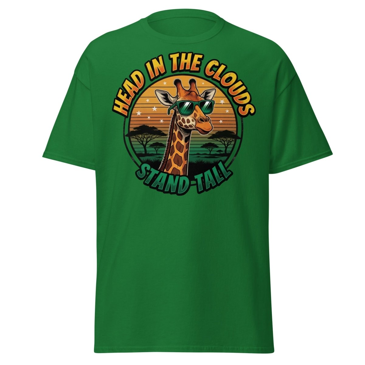 Head in the Clouds Giraffe T-Shirt - Stand Tall Funny Tee - Turf Green - TeeRipple