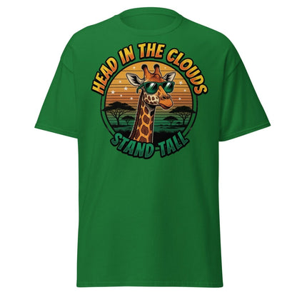 Head in the Clouds Giraffe T-Shirt - Stand Tall Funny Tee - Turf Green - TeeRipple