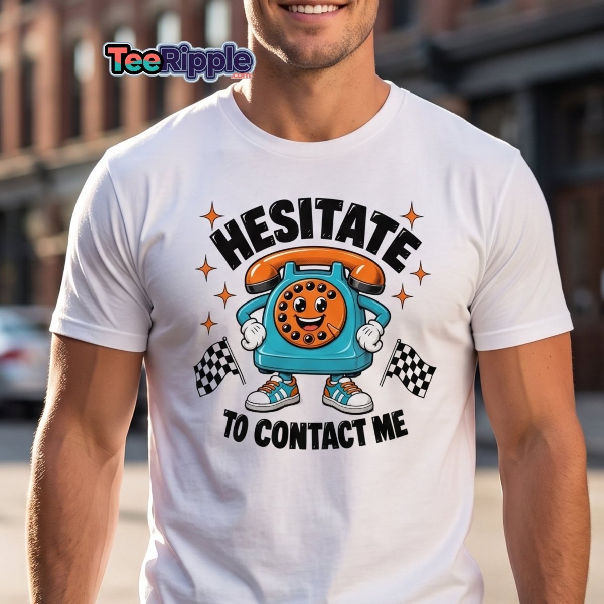 Hesitate To Contact Me Funny Retro Phone T-Shirt - Sapphire - TeeRipple