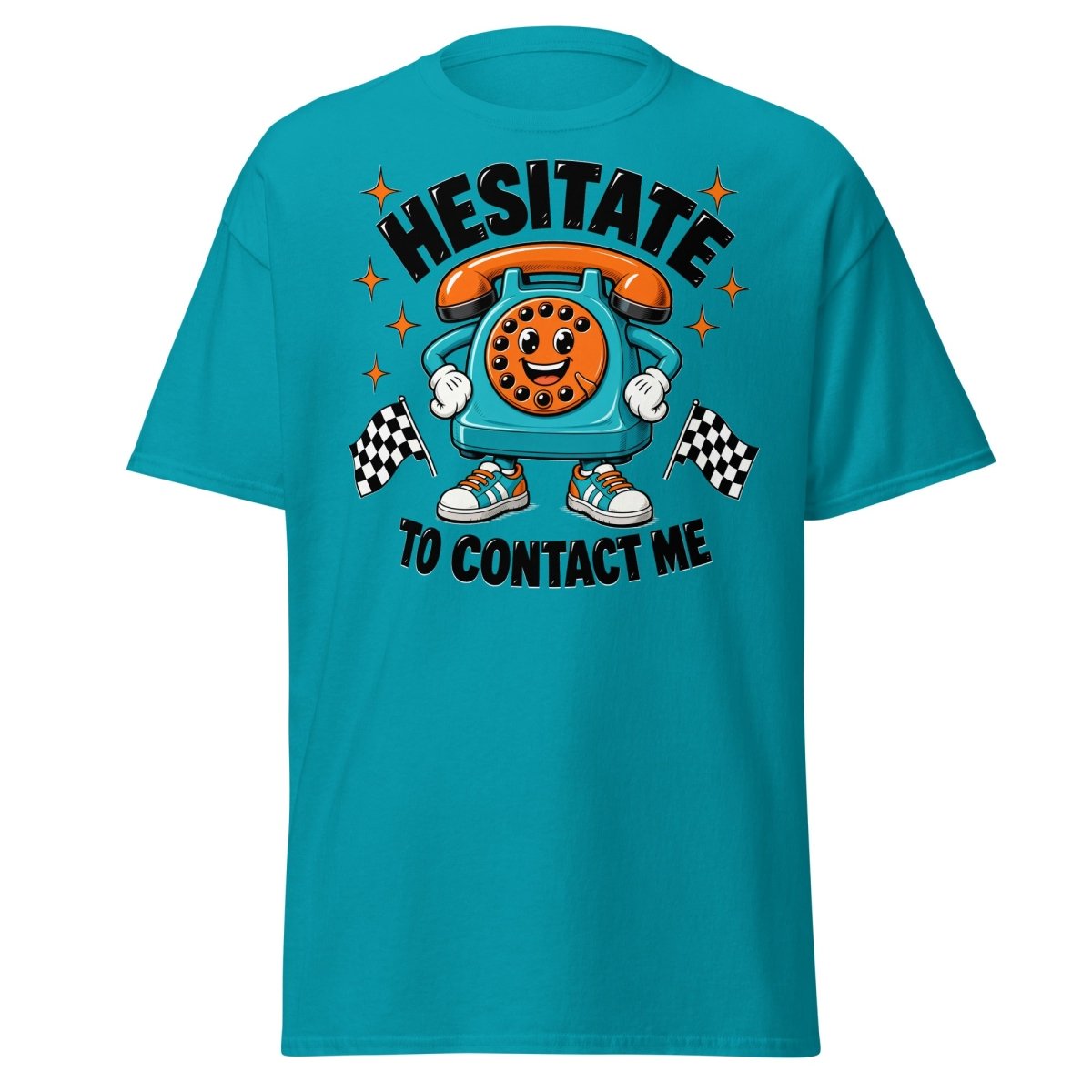 Hesitate To Contact Me Funny Retro Phone T-Shirt - Tropical Blue - TeeRipple