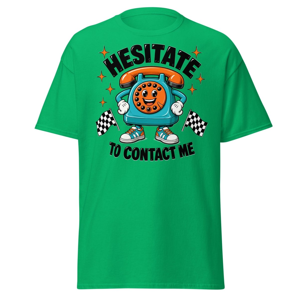 Hesitate To Contact Me Funny Retro Phone T-Shirt - Irish Green - TeeRipple