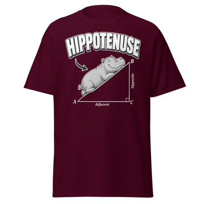 Hippotenuse Funny Math Hippo Geometry Pun T-Shirt - Maroon - TeeRipple