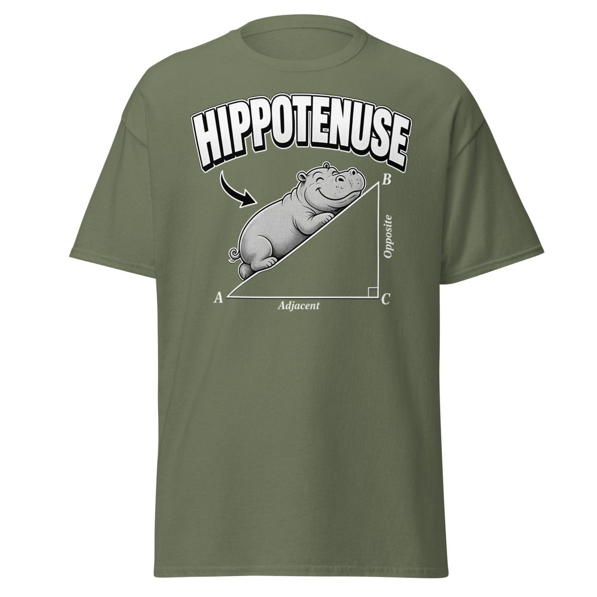 Hippotenuse Funny Math Hippo Geometry Pun T-Shirt - Military Green - TeeRipple
