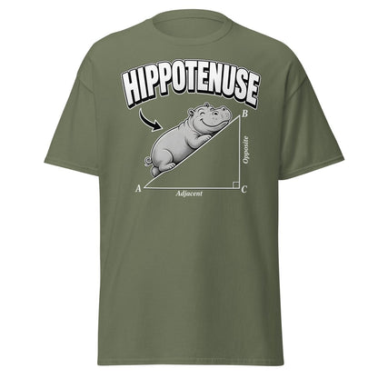 Hippotenuse Funny Math Hippo Geometry Pun T-Shirt - Military Green - TeeRipple
