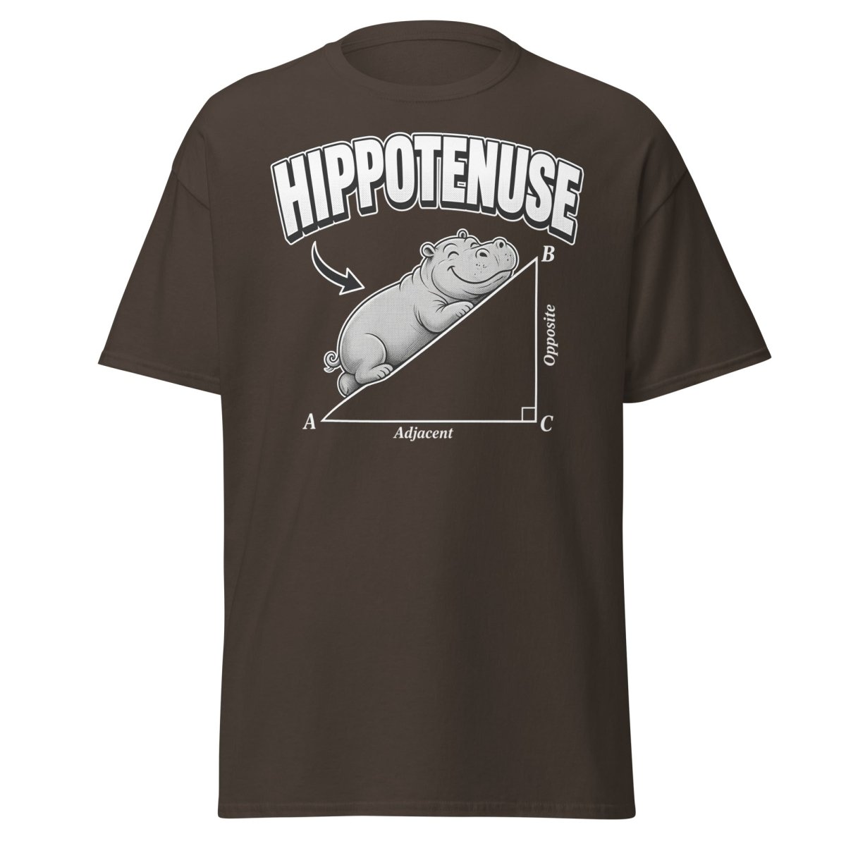 Hippotenuse Funny Math Hippo Geometry Pun T-Shirt - Dark Chocolate - TeeRipple