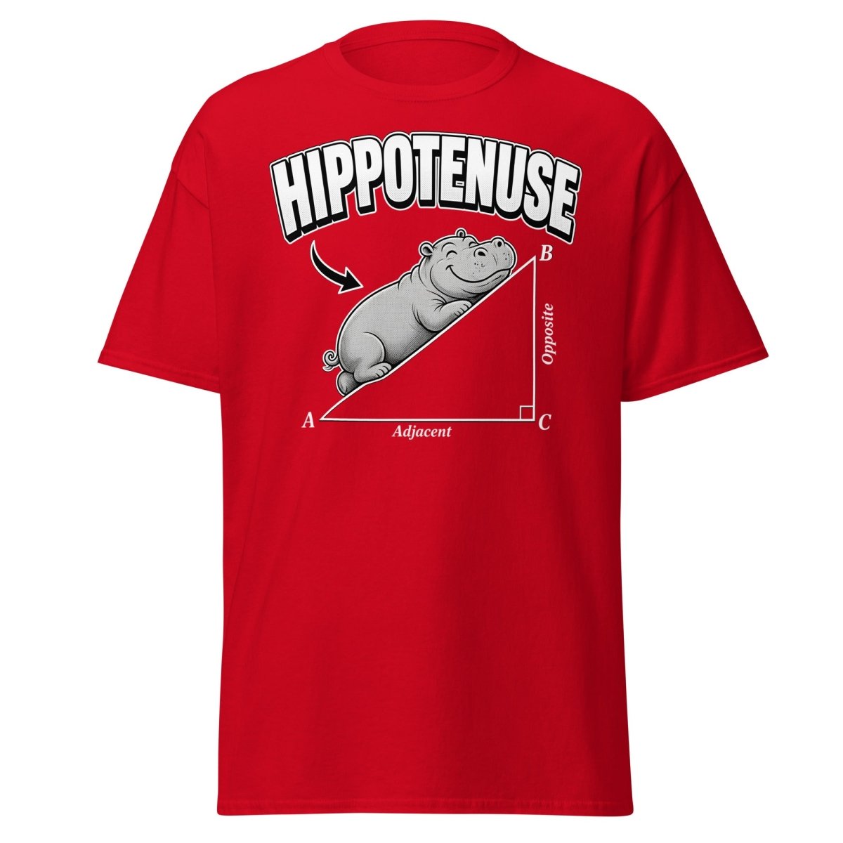 Hippotenuse Funny Math Hippo Geometry Pun T-Shirt - Red - TeeRipple