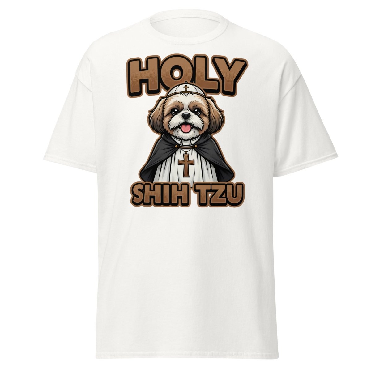 Holy Shih Tzu T-Shirt - Funny Dog Pope Pun Tee - White - TeeRipple
