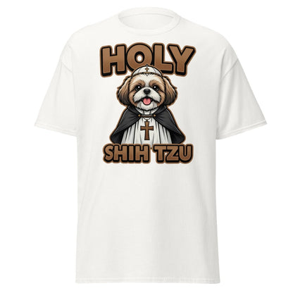 Holy Shih Tzu T-Shirt - Funny Dog Pope Pun Tee - White - TeeRipple