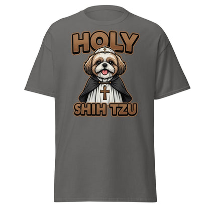 Holy Shih Tzu T-Shirt - Funny Dog Pope Pun Tee - Charcoal - TeeRipple