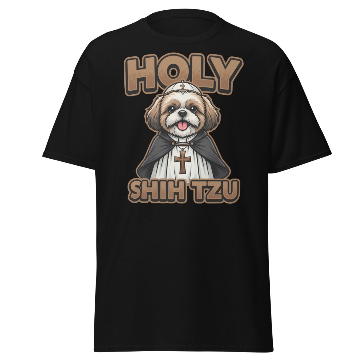Holy Shih Tzu T-Shirt - Funny Dog Pope Pun Tee - Black - TeeRipple