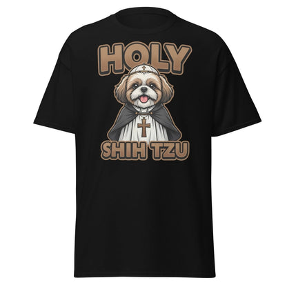 Holy Shih Tzu T-Shirt - Funny Dog Pope Pun Tee - Black - TeeRipple