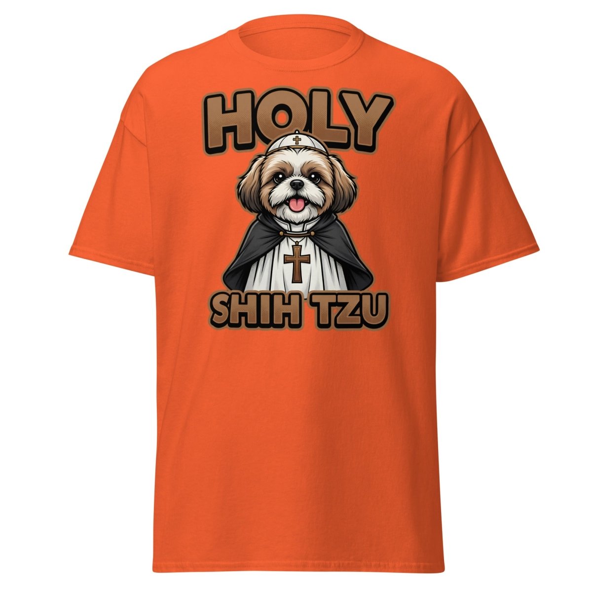 Holy Shih Tzu T-Shirt - Funny Dog Pope Pun Tee - Orange - TeeRipple