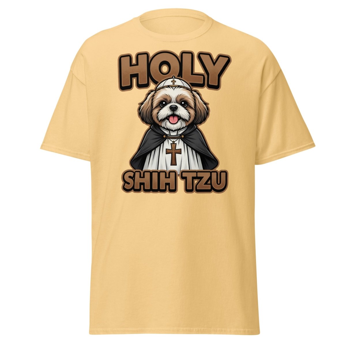 Holy Shih Tzu T-Shirt - Funny Dog Pope Pun Tee - Yellow Haze - TeeRipple