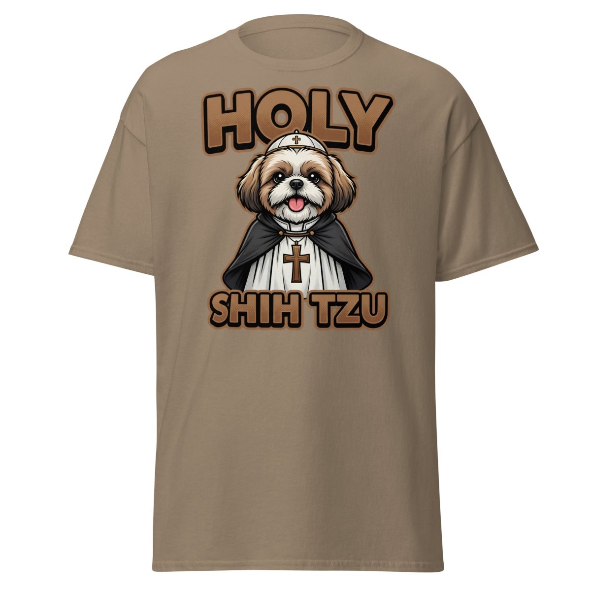 Holy Shih Tzu T-Shirt - Funny Dog Pope Pun Tee - Brown Savana - TeeRipple