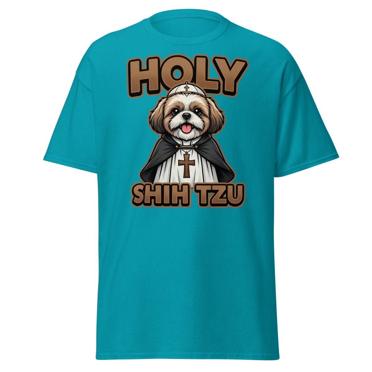 Holy Shih Tzu T-Shirt - Funny Dog Pope Pun Tee - Tropical Blue - TeeRipple