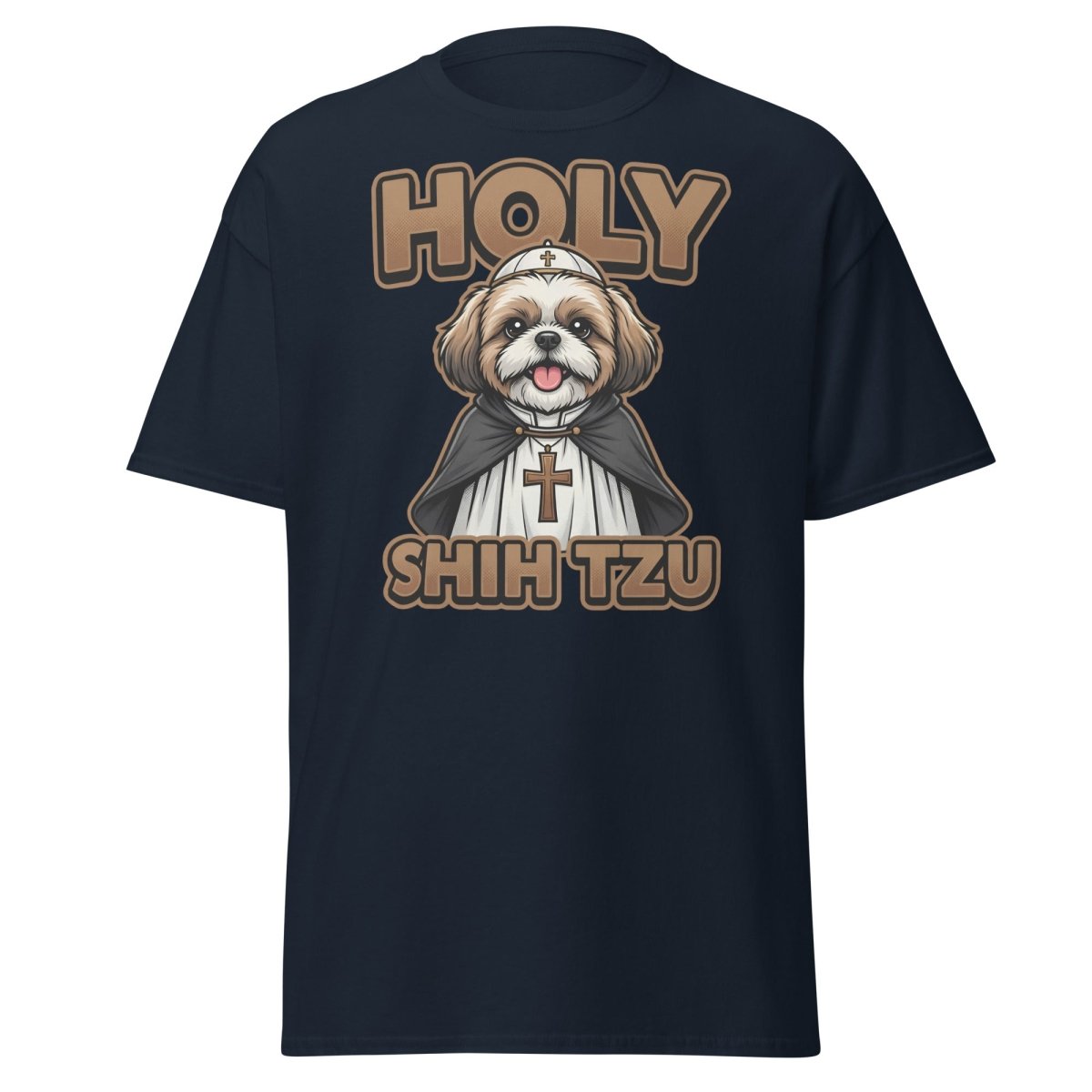 Holy Shih Tzu T-Shirt - Funny Dog Pope Pun Tee - Navy - TeeRipple