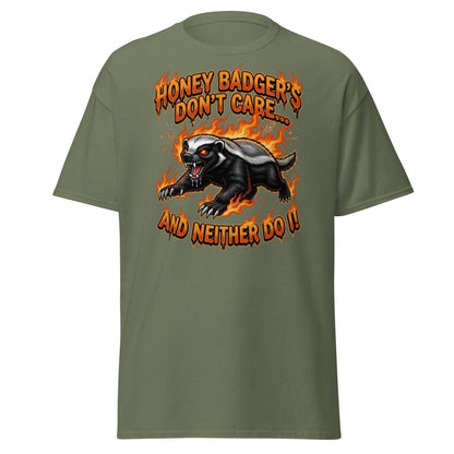 Honey Badger Don't Care T-Shirt – Funny Meme Tee - Military Green - TeeRipple
