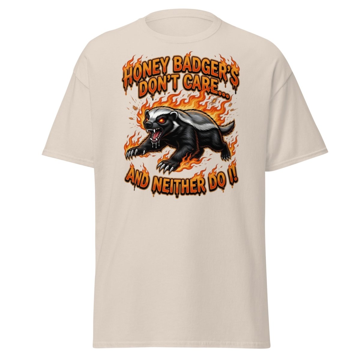 Honey Badger Don't Care T-Shirt – Funny Meme Tee - Natural - TeeRipple