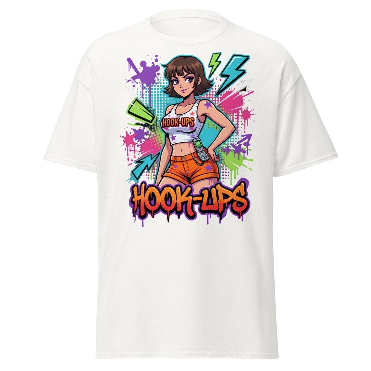 Hook - Ups Retro 90s Girl T-Shirt – Funny Y2K Party Tee - White - TeeRipple