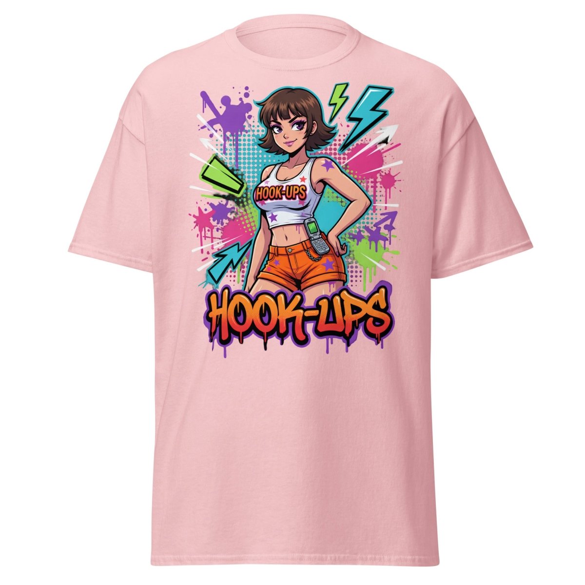Hook - Ups Retro 90s Girl T-Shirt – Funny Y2K Party Tee - Light Pink - TeeRipple