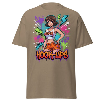 Hook - Ups Retro 90s Girl T-Shirt – Funny Y2K Party Tee - Brown Savana - TeeRipple