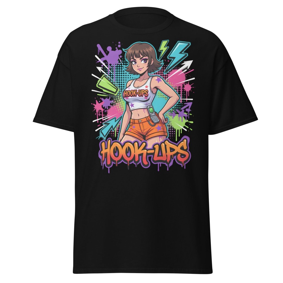 Hook - Ups Retro 90s Girl T-Shirt – Funny Y2K Party Tee - Black - TeeRipple