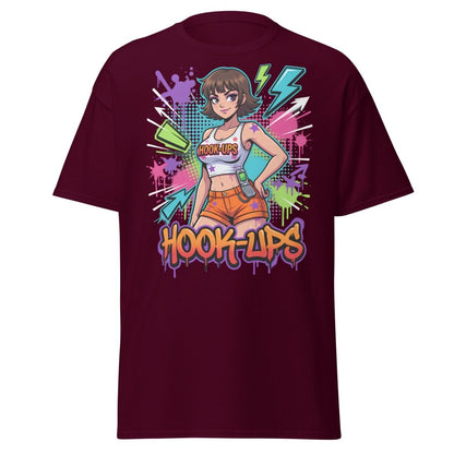 Hook - Ups Retro 90s Girl T-Shirt – Funny Y2K Party Tee - Maroon - TeeRipple
