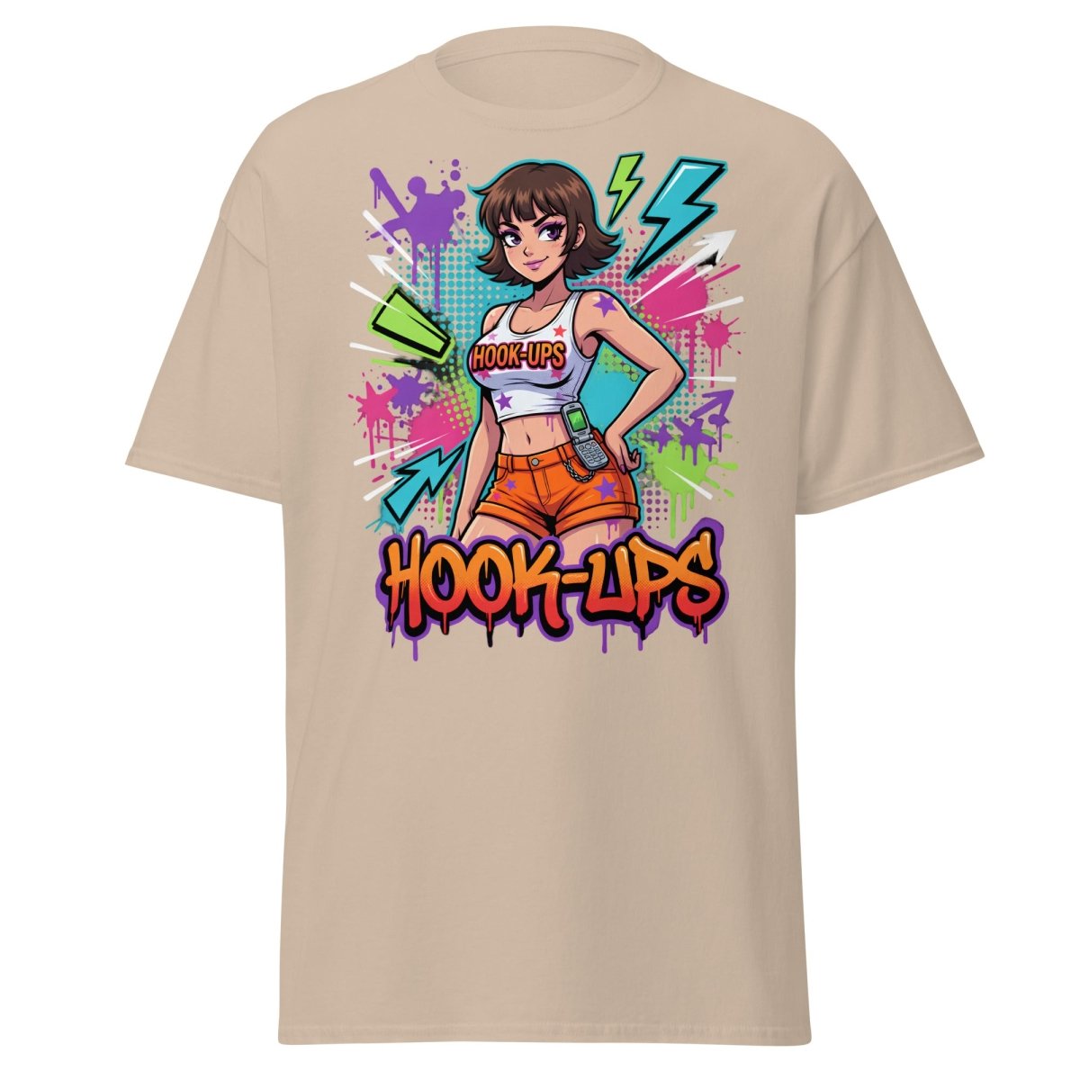 Hook - Ups Retro 90s Girl T-Shirt – Funny Y2K Party Tee - Sand - TeeRipple