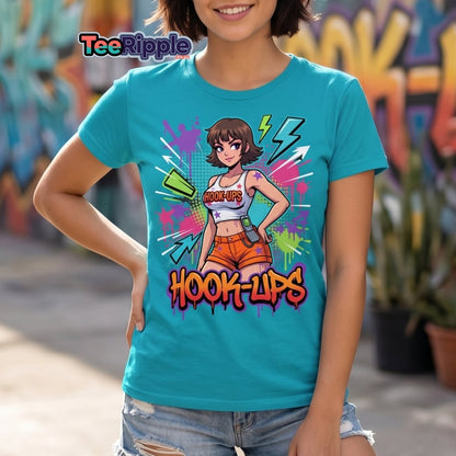 Hook - Ups Retro 90s Girl T-Shirt – Funny Y2K Party Tee - Maroon - TeeRipple
