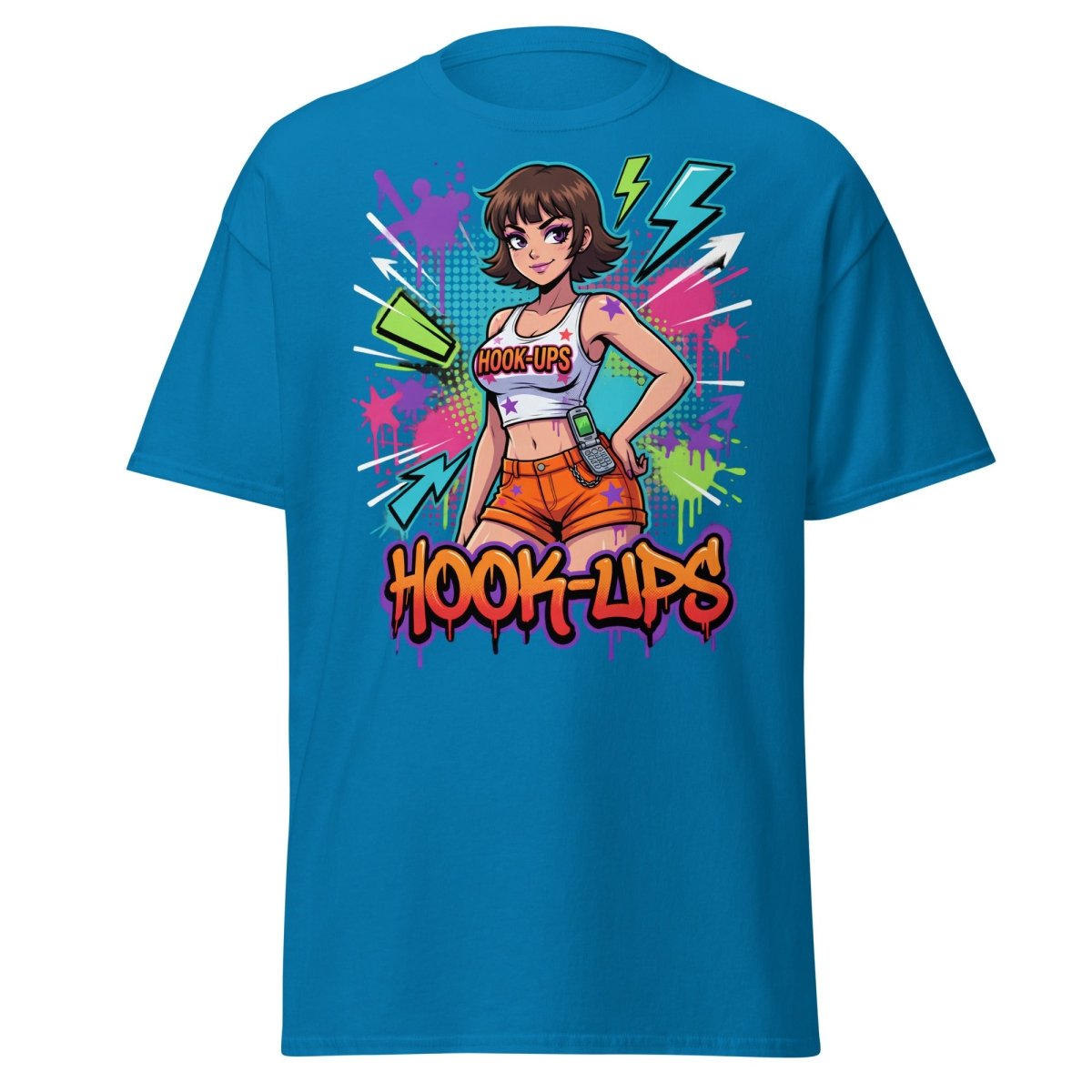 Hook - Ups Retro 90s Girl T-Shirt – Funny Y2K Party Tee - Sapphire - TeeRipple