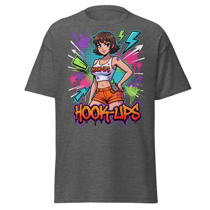 Hook - Ups Retro 90s Girl T-Shirt – Funny Y2K Party Tee - Dark Heather - TeeRipple