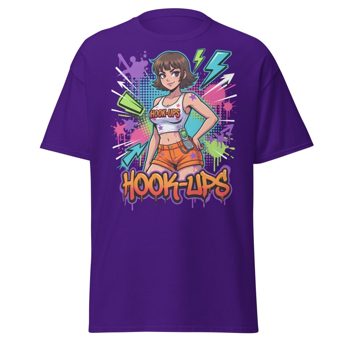 Hook - Ups Retro 90s Girl T-Shirt – Funny Y2K Party Tee - Purple - TeeRipple