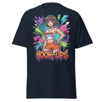 Hook - Ups Retro 90s Girl T-Shirt – Funny Y2K Party Tee - Navy - TeeRipple