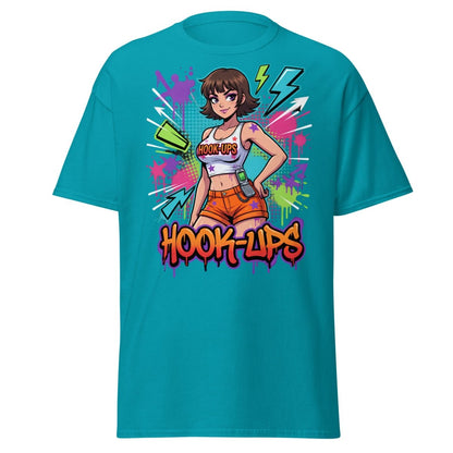 Hook - Ups Retro 90s Girl T-Shirt – Funny Y2K Party Tee - Tropical Blue - TeeRipple