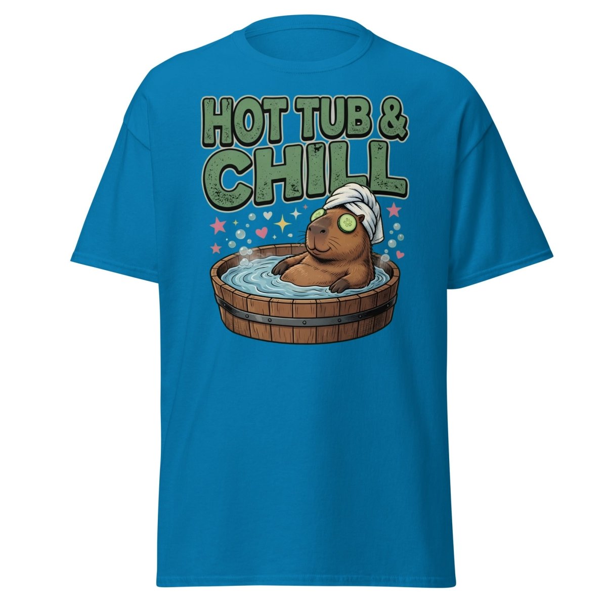 Hot Tub & Chill Capybara T-Shirt - Funny Relaxing Tee - Sapphire - TeeRipple