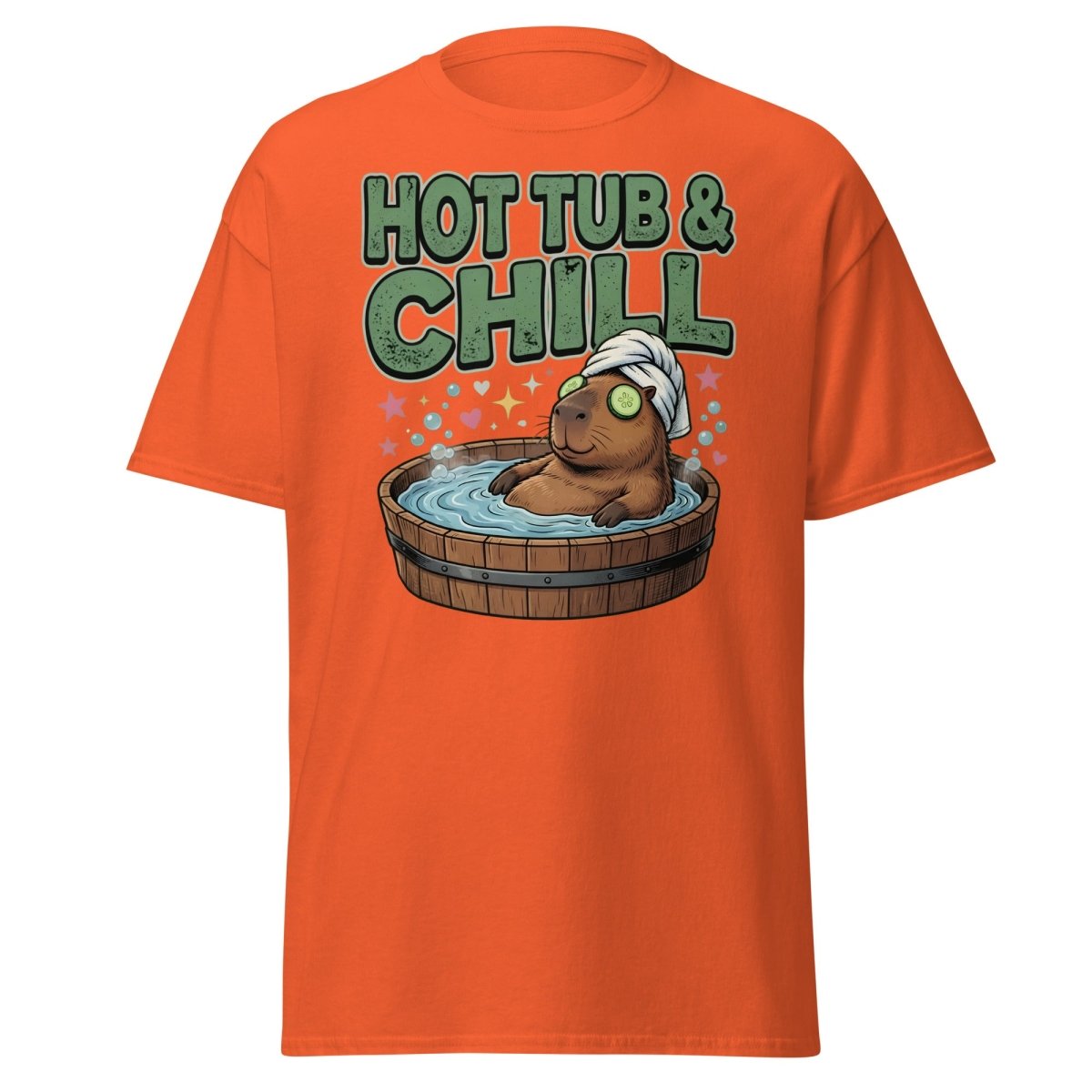 Hot Tub & Chill Capybara T-Shirt - Funny Relaxing Tee - Orange - TeeRipple