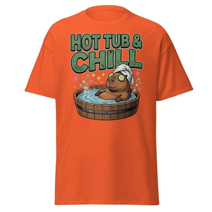 Hot Tub & Chill Capybara T-Shirt - Funny Relaxing Tee - Orange - TeeRipple