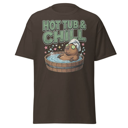 Hot Tub & Chill Capybara T-Shirt - Funny Relaxing Tee - Dark Chocolate - TeeRipple